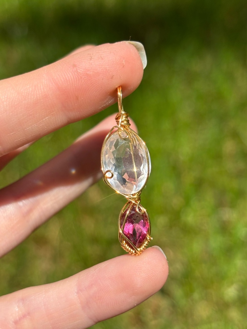 Rose quartz and topaz fact stack pendant